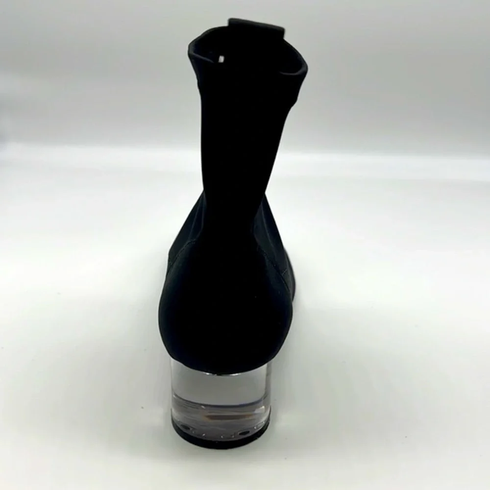 Zara - Black Polyester Sock Ankle Boots With Clear Laminated Heels Size 36